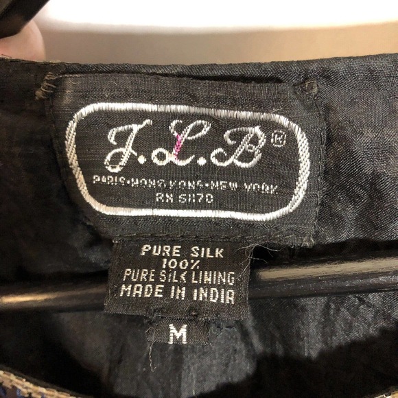 Vintage JLB Silk Sequin Blouse Size Medium Black Silver Blue Top 80s Eras Tour - Picture 6 of 7